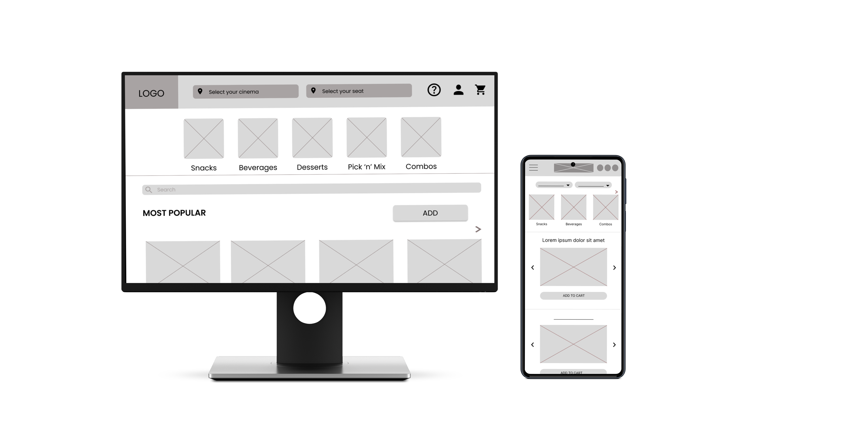 Snacker Web Designs in Digital Wireframes